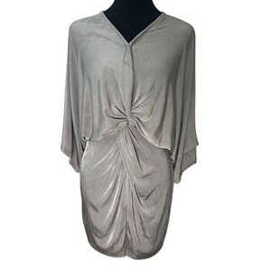 Pretty Little Thing Shimmering Silver Twist-Front Mini Dress Party Cocktail